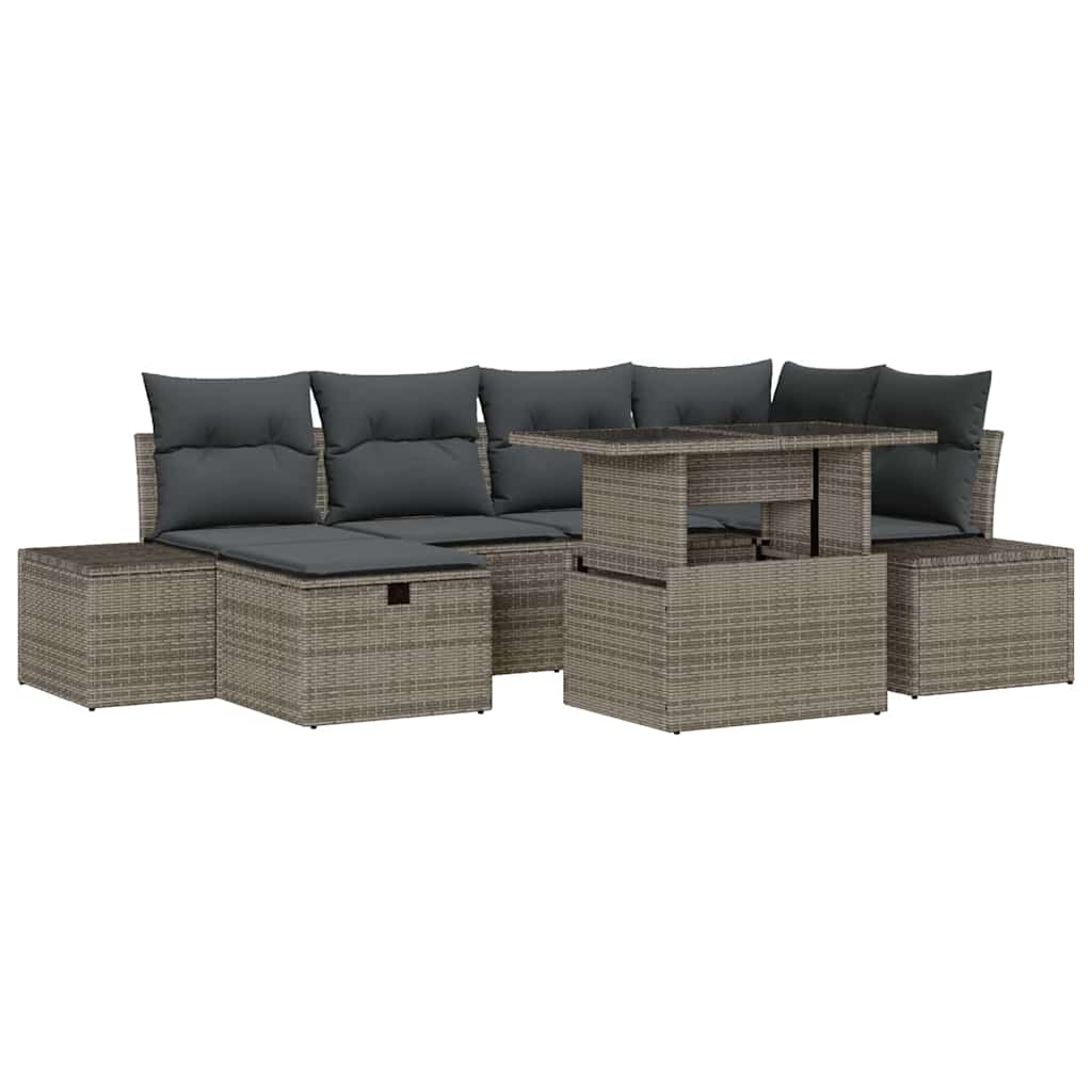 Garden Sofa Set Height-Adjustable 7 pcs Grey Poly Rattan