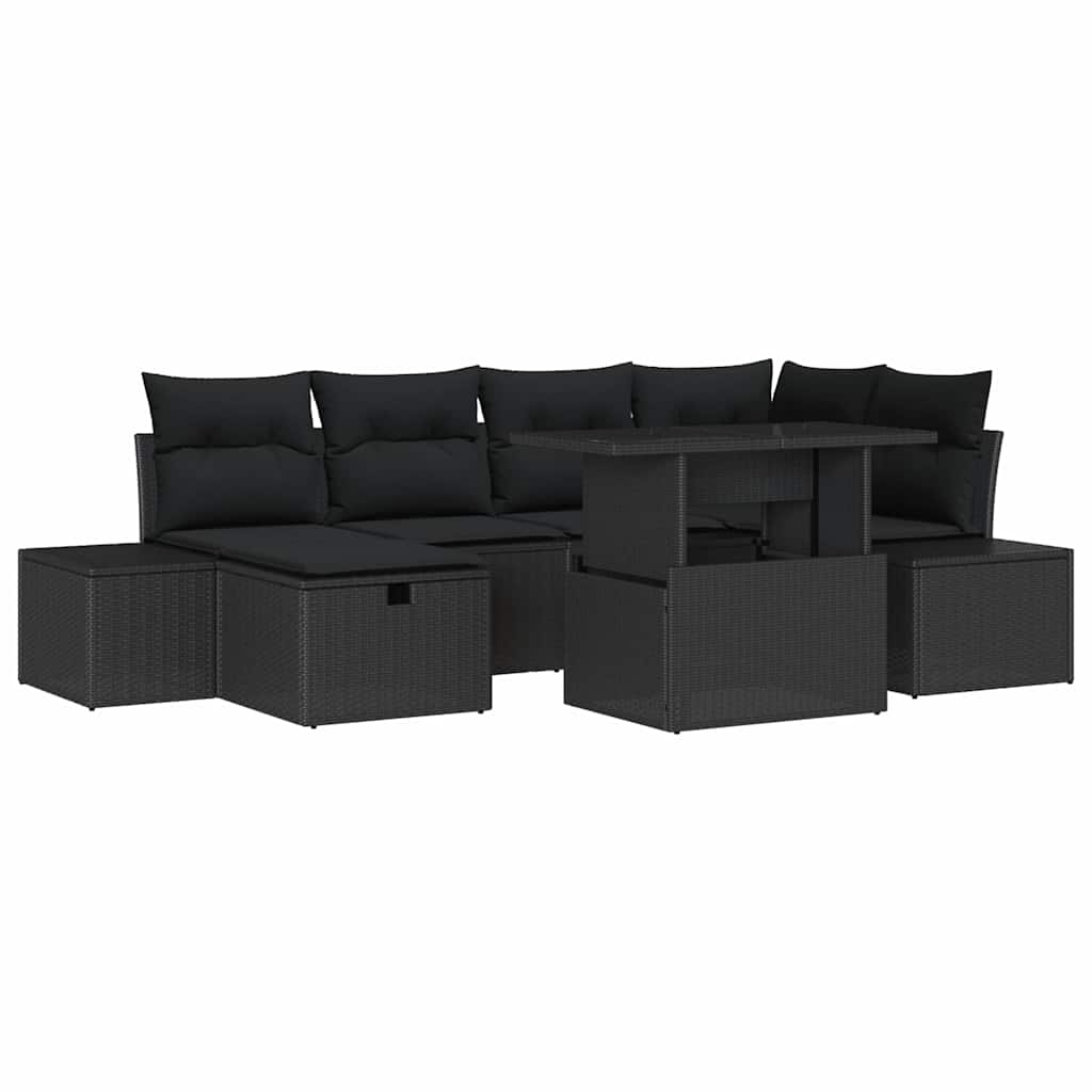 Garden Sofa Set Height-Adjustable 7 pcs Black Poly Rattan