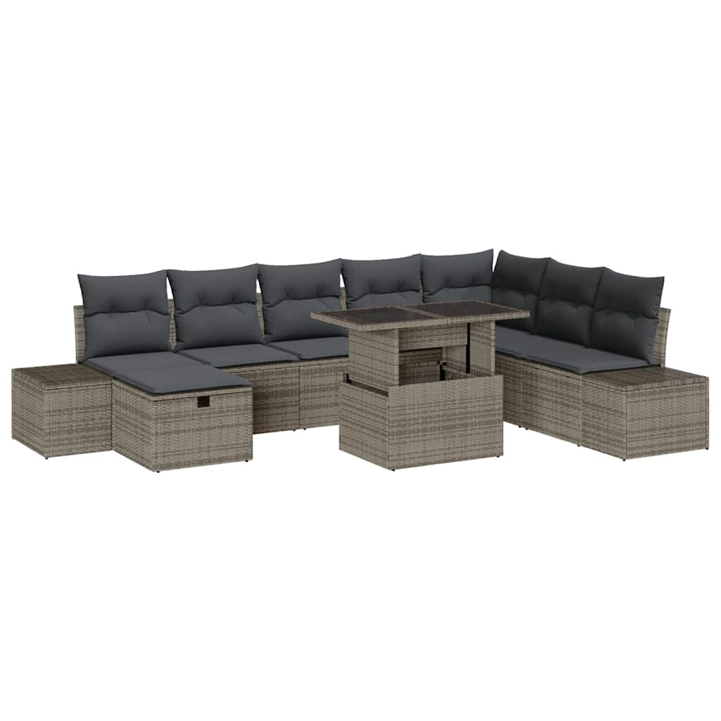 Garden Sofa Set Height-Adjustable 9 pcs Grey Poly Rattan