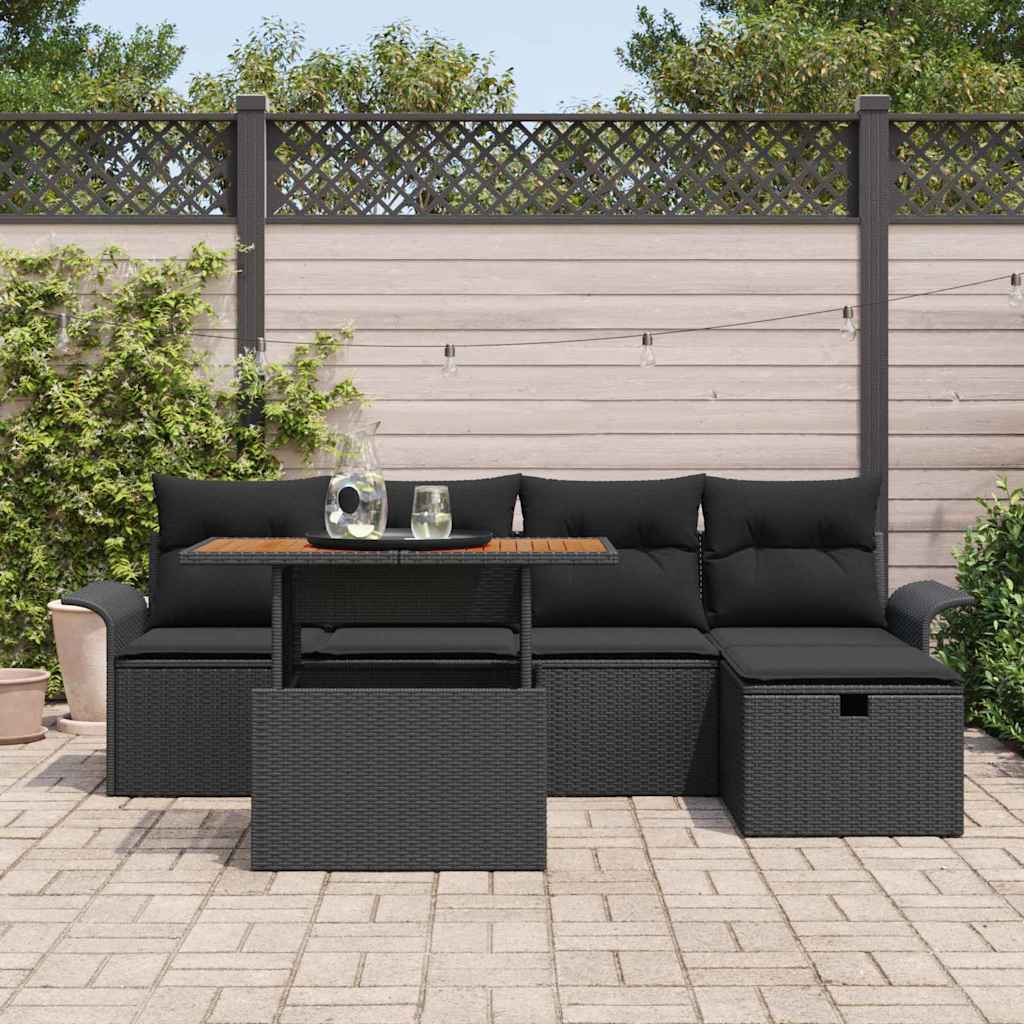 Garden Sofa Set Height-Adjustable 6 pcs Black Poly Rattan