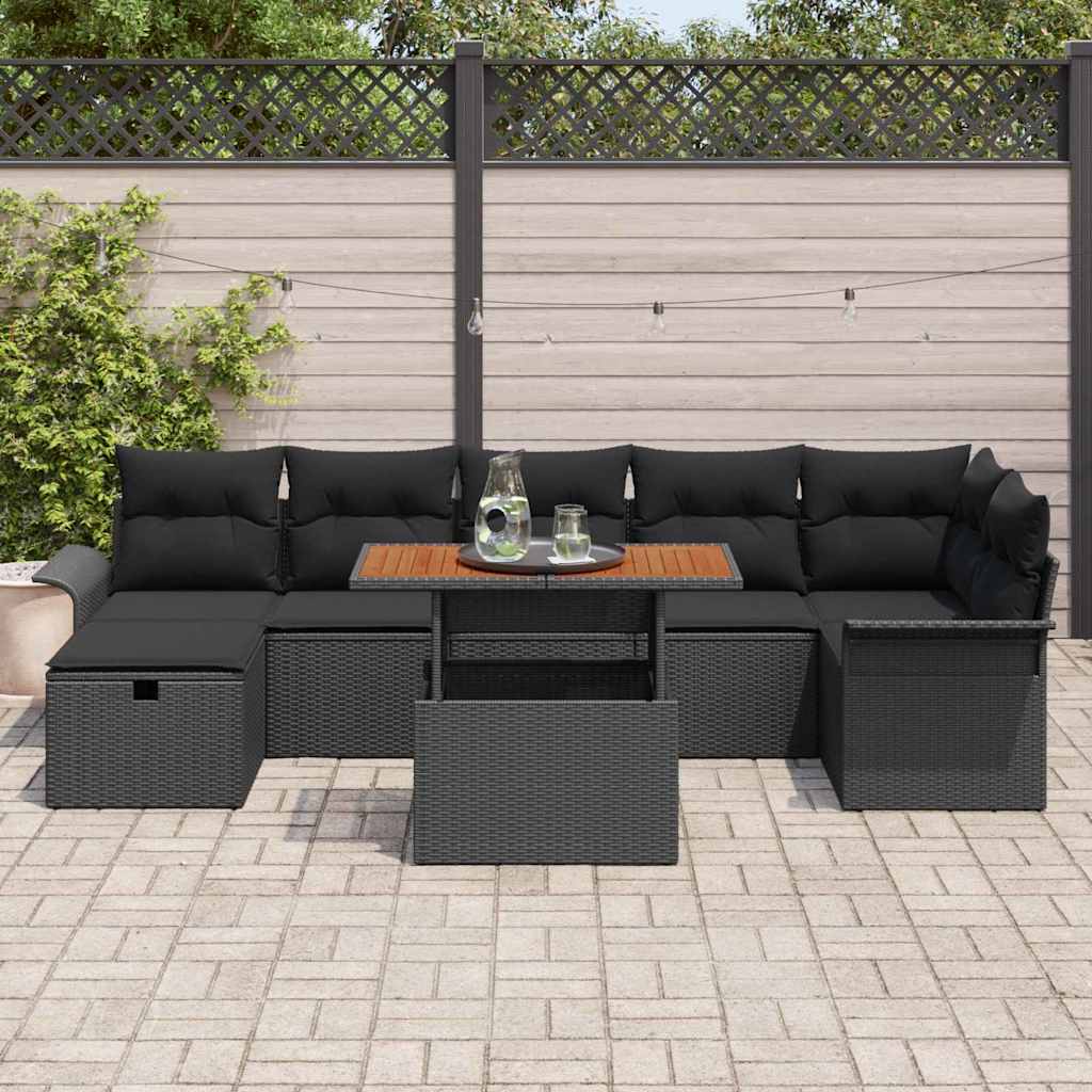 Garden Sofa Set Height-Adjustable 8 pcs Black Poly Rattan