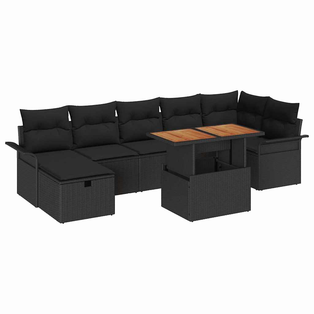 Garden Sofa Set Height-Adjustable 8 pcs Black Poly Rattan