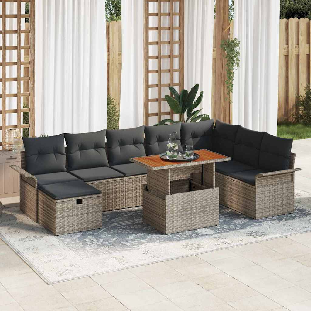 Garden Sofa Set Height-Adjustable 9 pcs Grey Poly Rattan