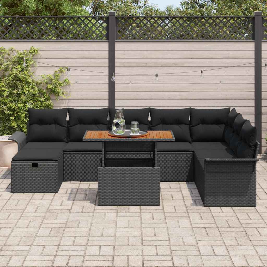 Garden Sofa Set Height-Adjustable 9 pcs Black Poly Rattan
