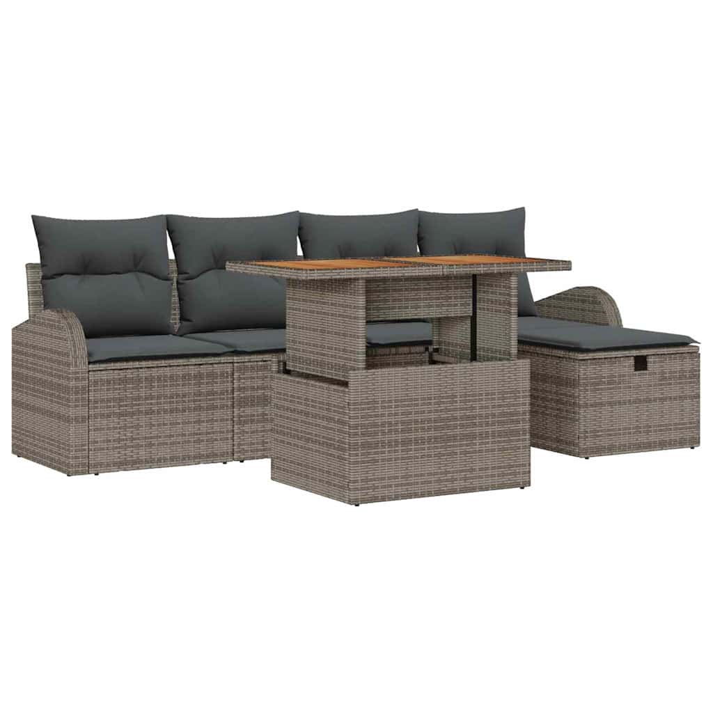 Garden Sofa Set Height-Adjustable 6 pcs Grey Poly Rattan