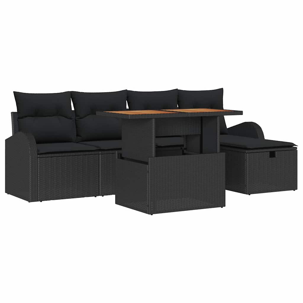 Garden Sofa Set Height-Adjustable 6 pcs Black Poly Rattan