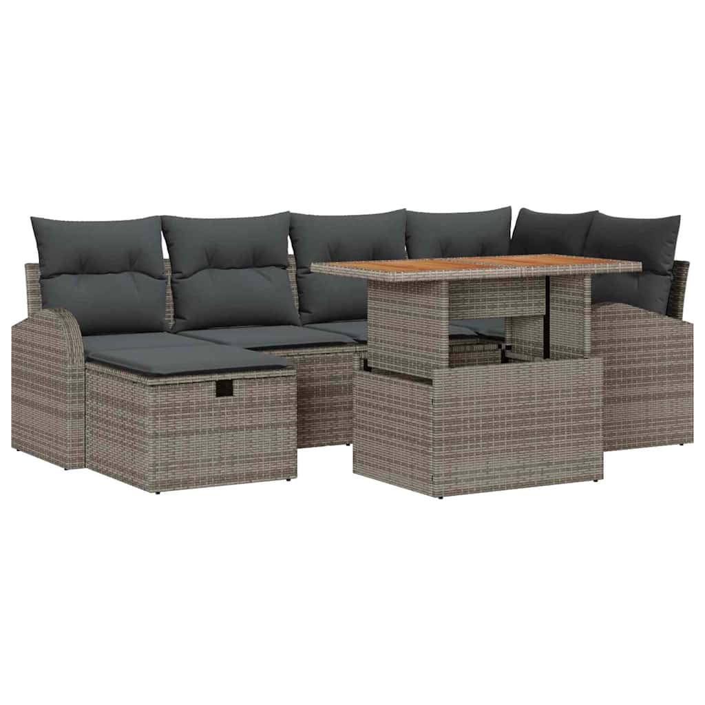 Garden Sofa Set Height-Adjustable 7 pcs Grey Poly Rattan