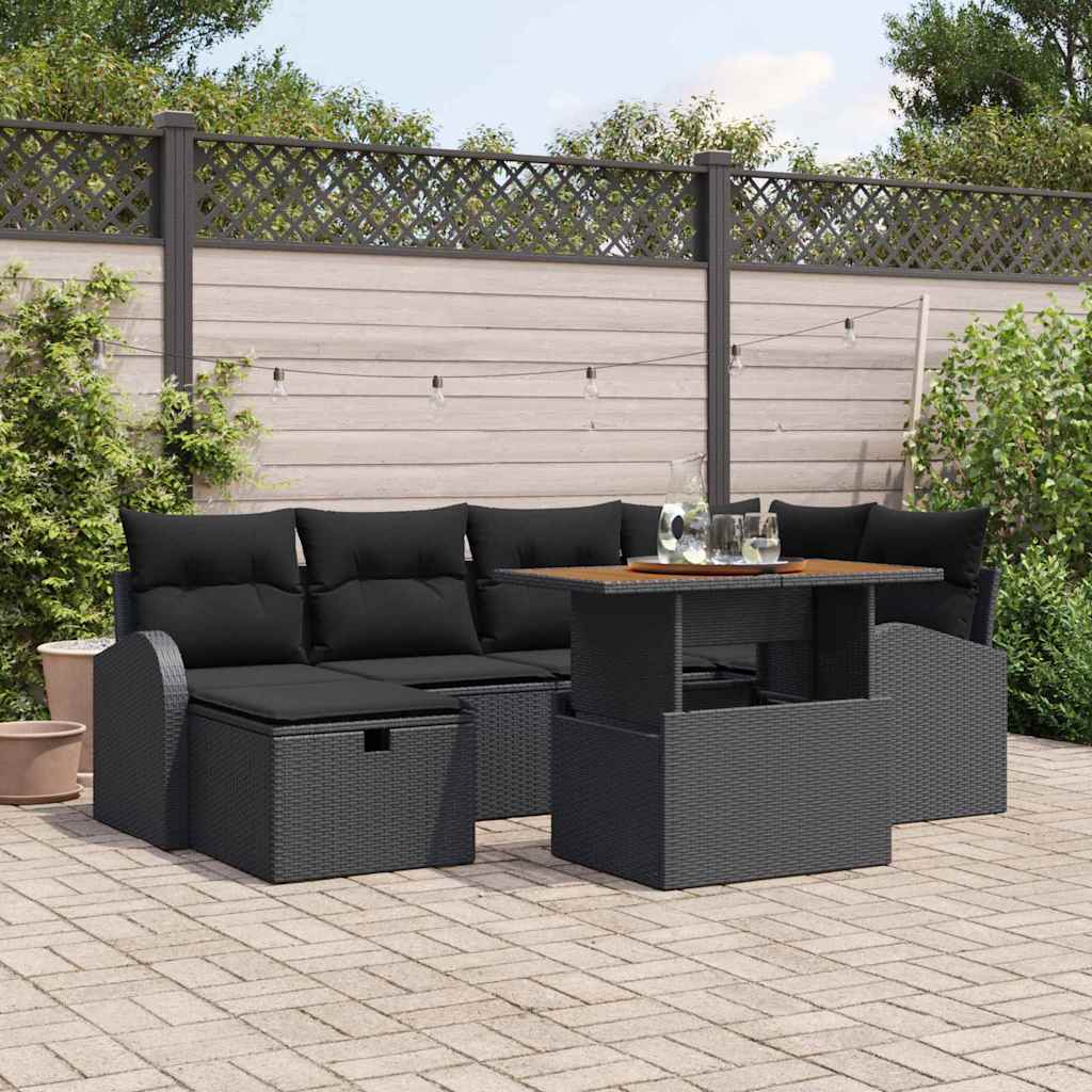 Garden Sofa Set Height-Adjustable 7 pcs Black Poly Rattan
