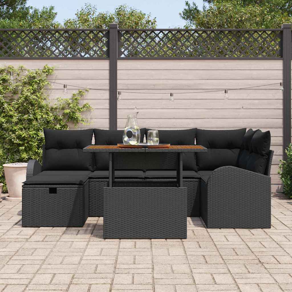 Garden Sofa Set Height-Adjustable 7 pcs Black Poly Rattan