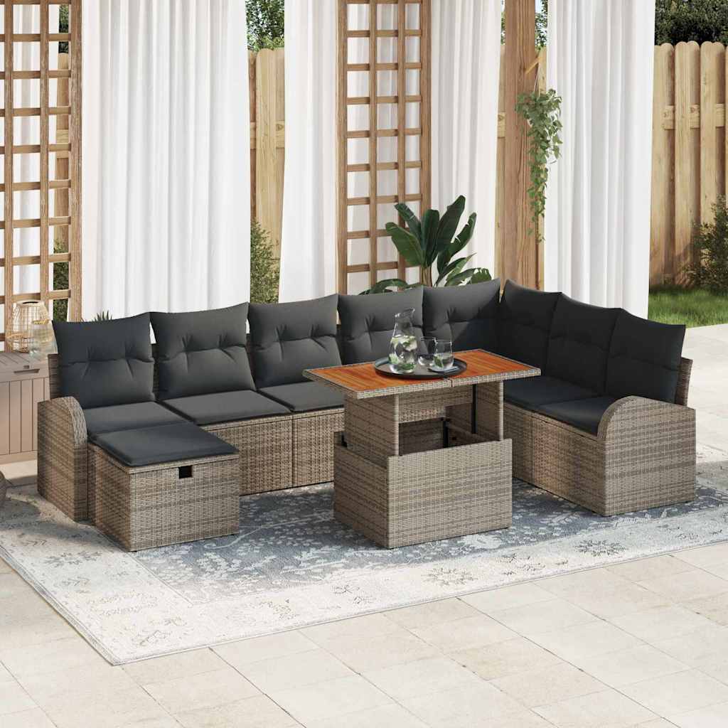 Garden Sofa Set Height-Adjustable 9 pcs Grey Poly Rattan