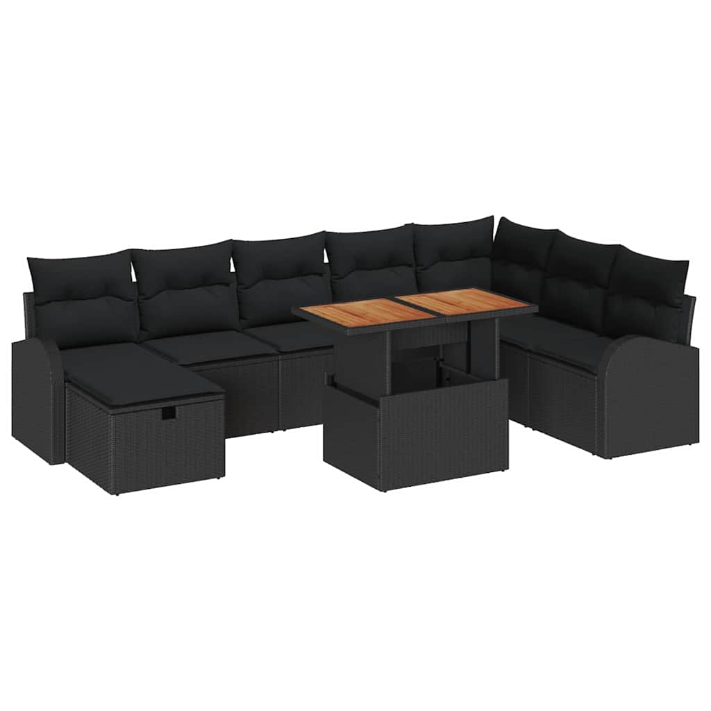 Garden Sofa Set Height-Adjustable 9 pcs Black Poly Rattan