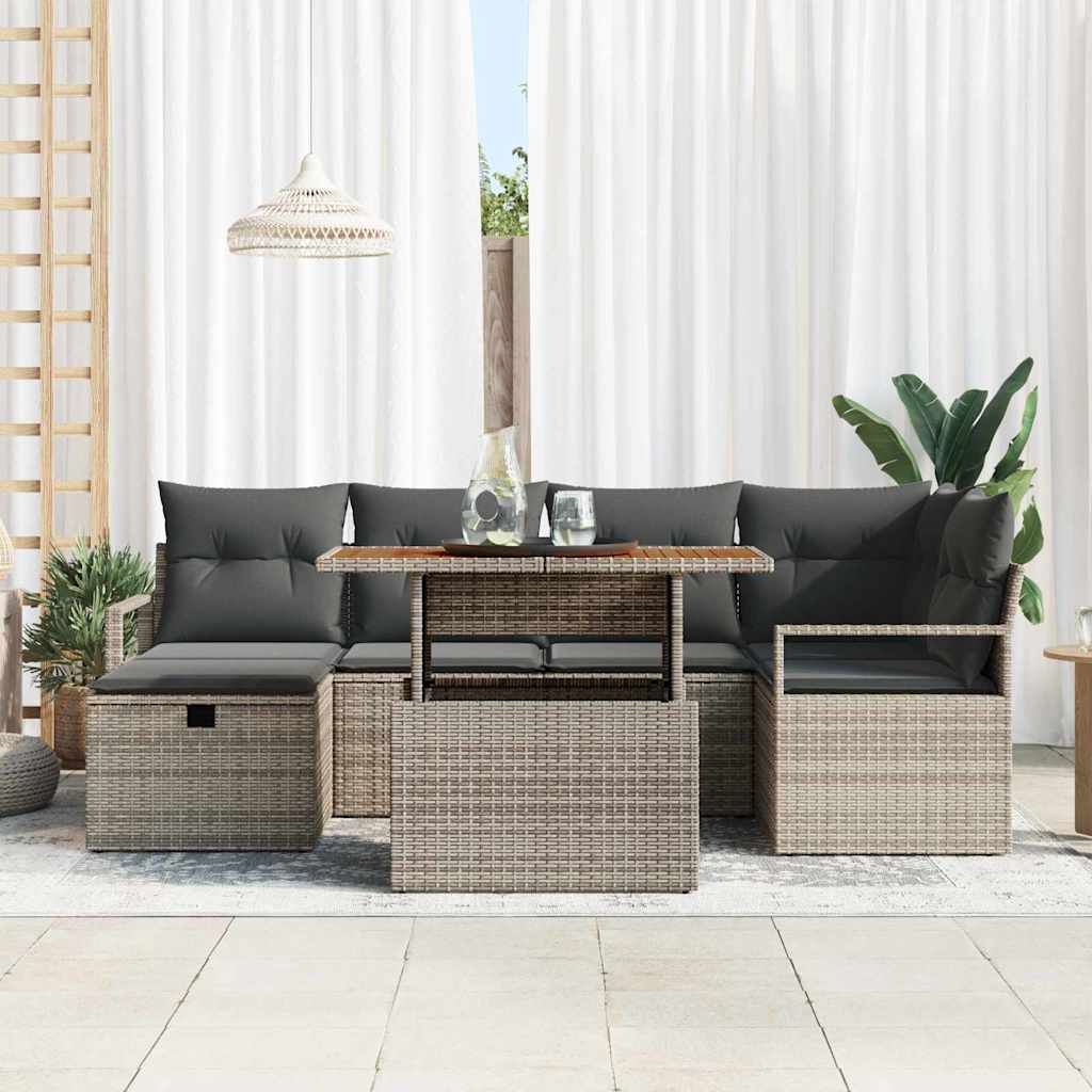 Garden Sofa Set Height-Adjustable 7 pcs Grey Poly Rattan