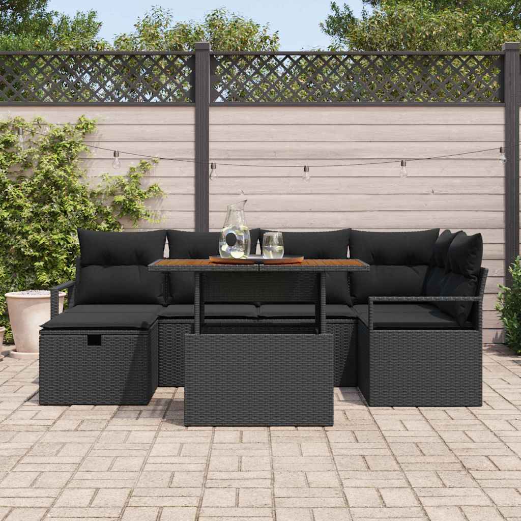 Garden Sofa Set Height-Adjustable 7 pcs Black Poly Rattan