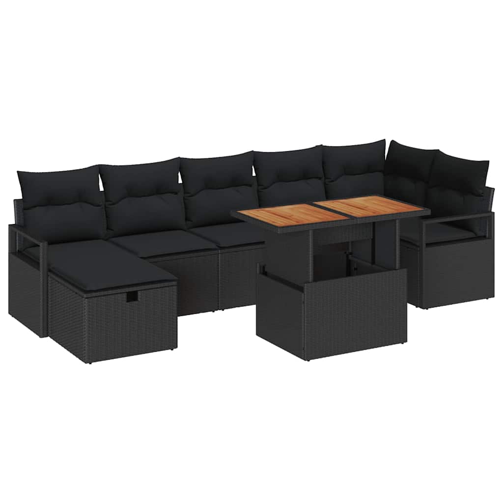 Garden Sofa Set Height-Adjustable 8 pcs Black Poly Rattan
