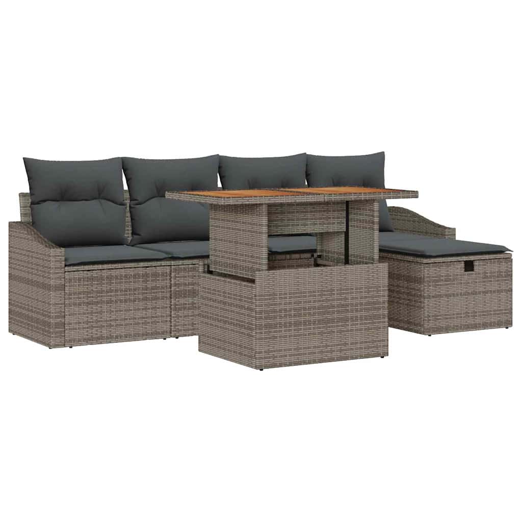 Garden Sofa Set Height-Adjustable 6 pcs Grey Poly Rattan