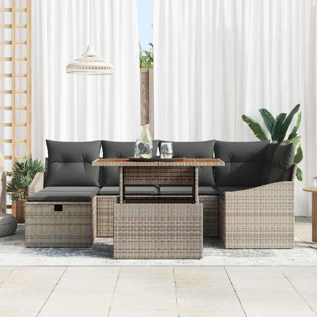 Garden Sofa Set Height-Adjustable 7 pcs Grey Poly Rattan