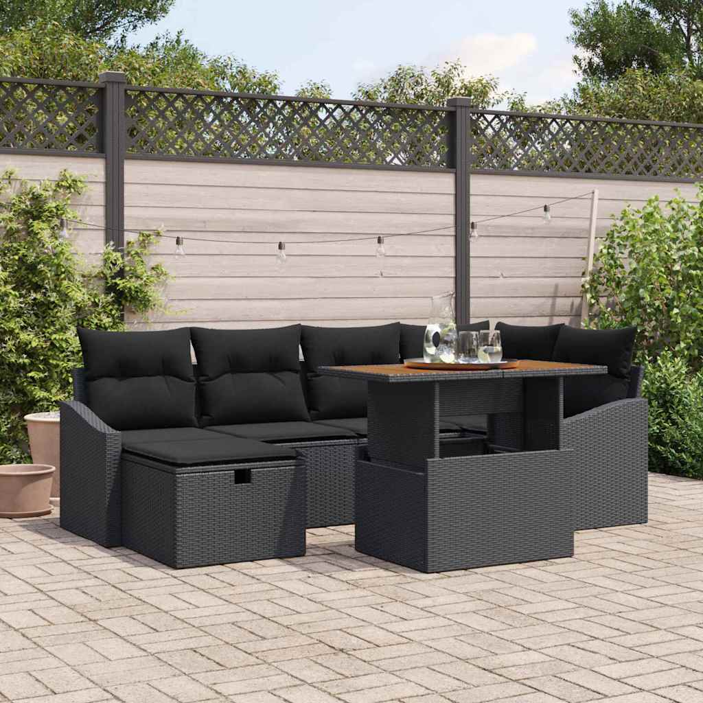Garden Sofa Set Height-Adjustable 7 pcs Black Poly Rattan