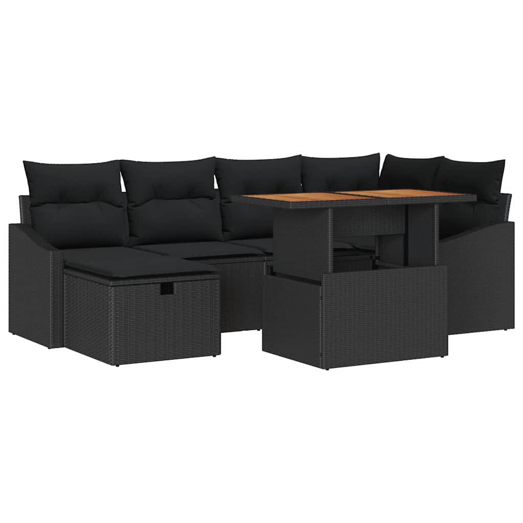 Garden Sofa Set Height-Adjustable 7 pcs Black Poly Rattan