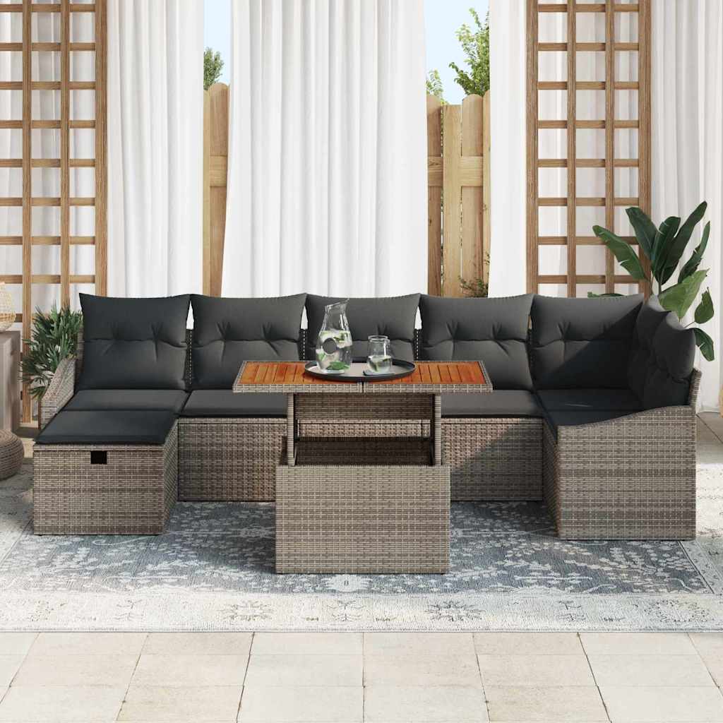 Garden Sofa Set Height-Adjustable 8 pcs Grey Poly Rattan