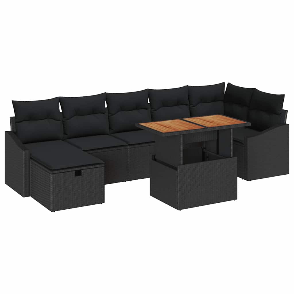 Garden Sofa Set Height-Adjustable 8 pcs Black Poly Rattan