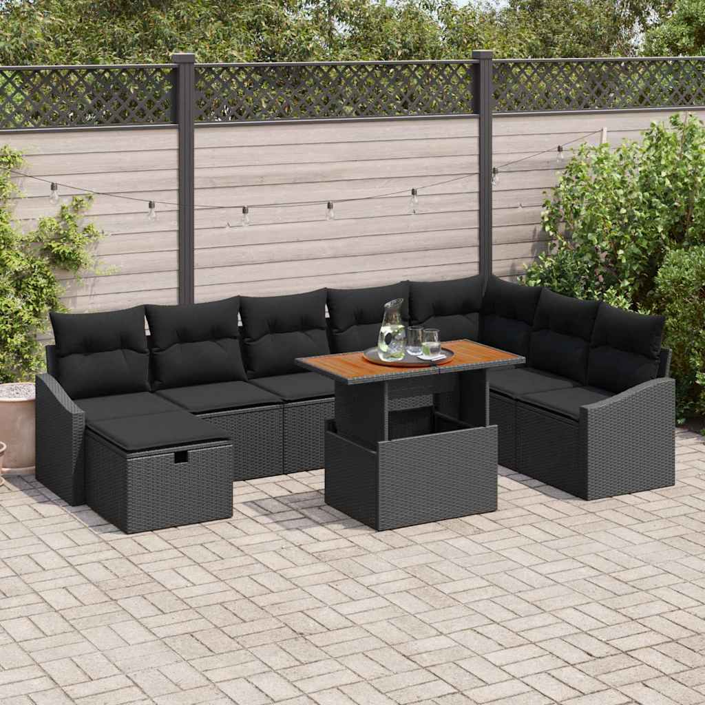 Garden Sofa Set Height-Adjustable 9 pcs Black Poly Rattan