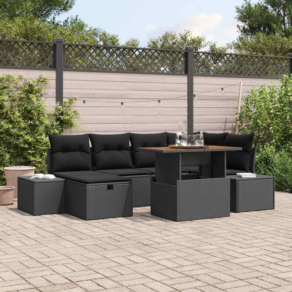 Garden Sofa Set Height-Adjustable 7 pcs Black Poly Rattan