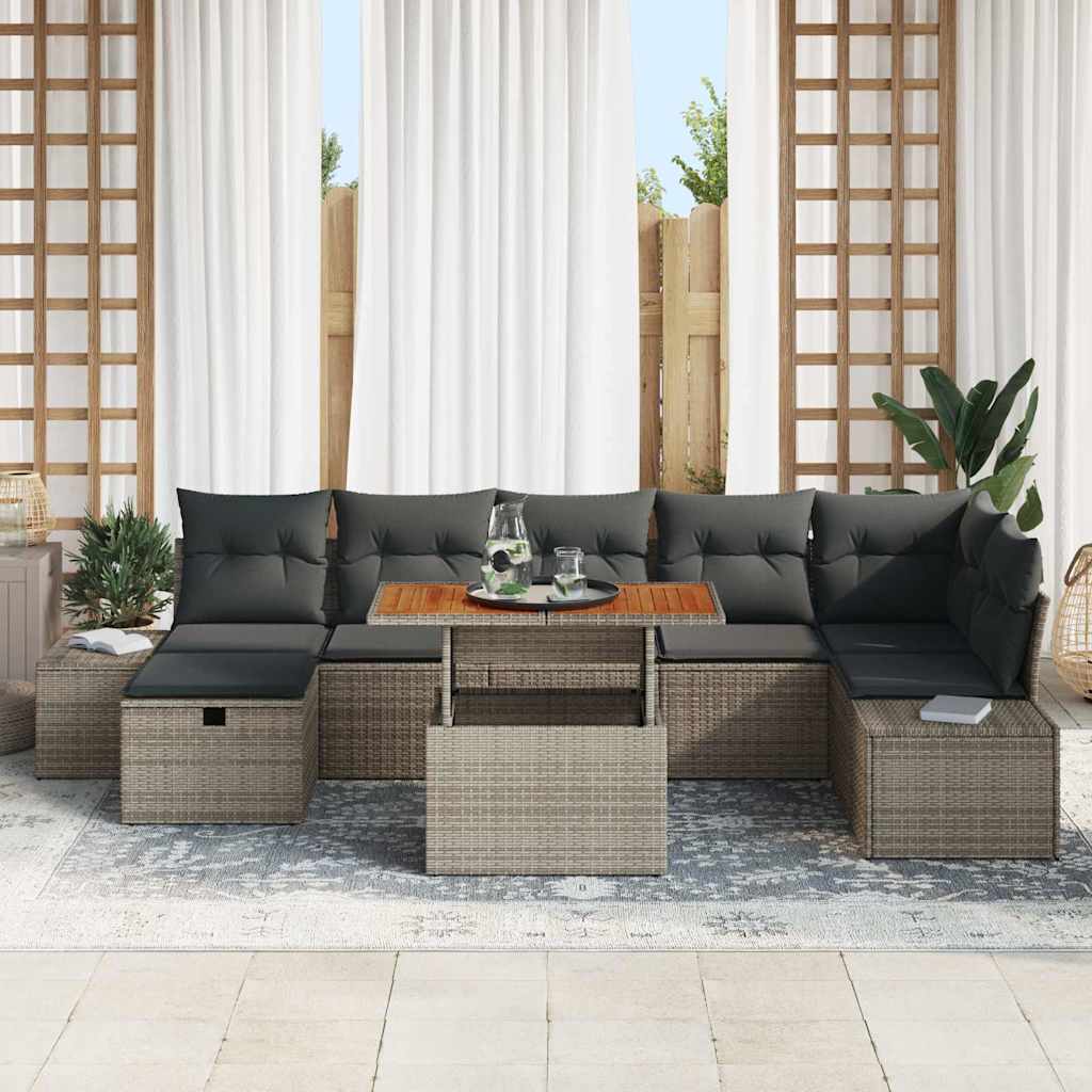 Garden Sofa Set Height-Adjustable 8 pcs Grey Poly Rattan