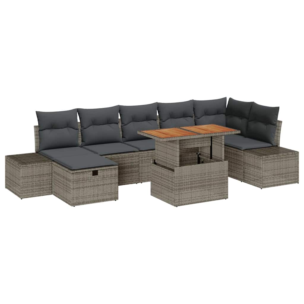 Garden Sofa Set Height-Adjustable 8 pcs Grey Poly Rattan