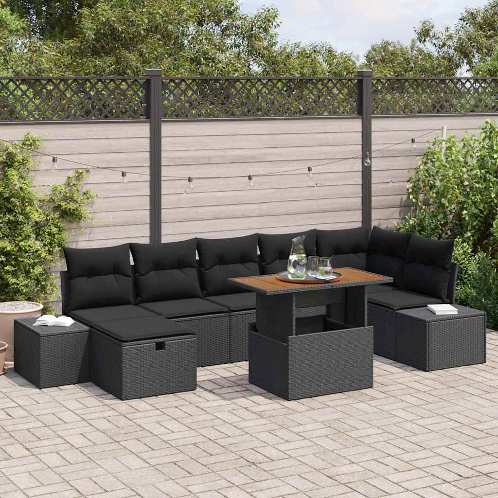 Garden Sofa Set Height-Adjustable 8 pcs Black Poly Rattan