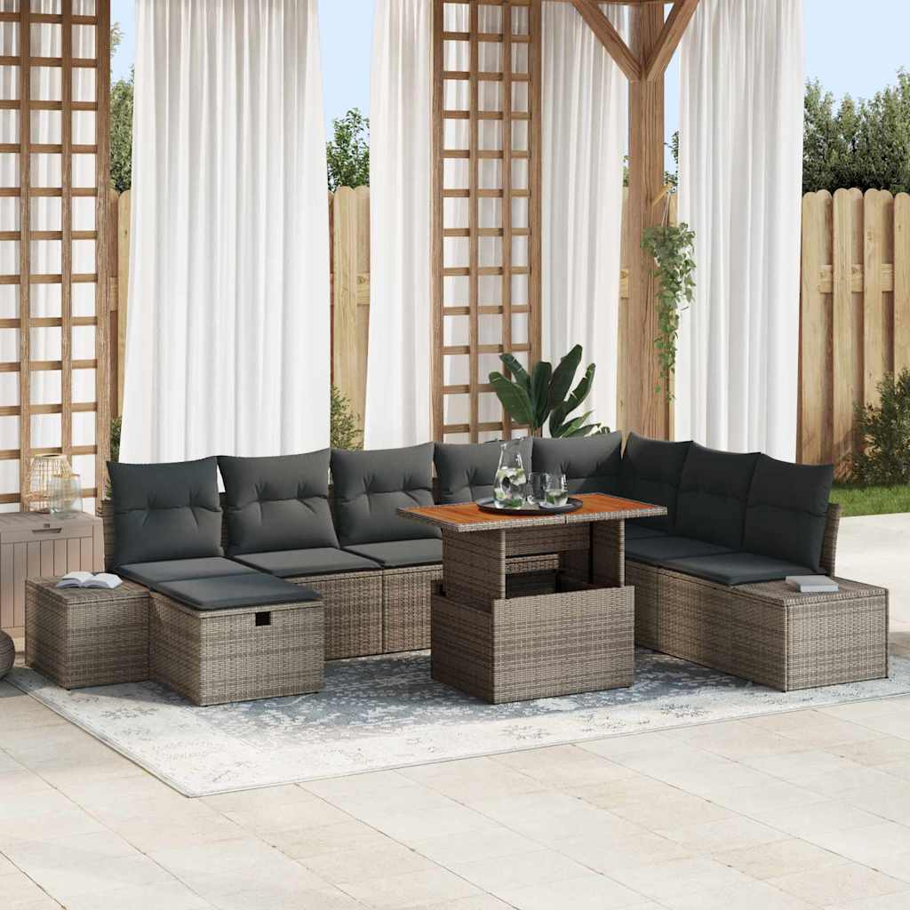 Garden Sofa Set with Storage 9 pcs Grey Poly rattan