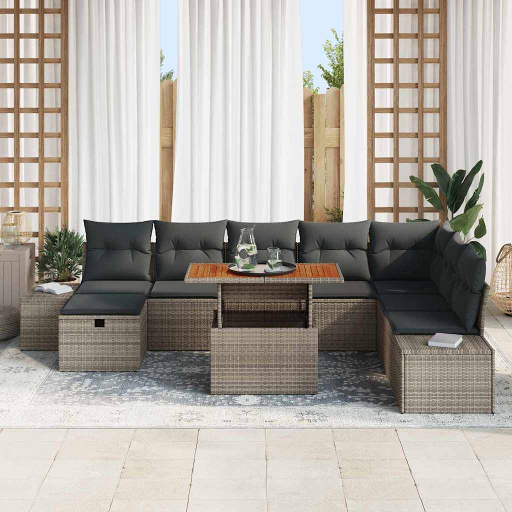 Garden Sofa Set with Storage 9 pcs Grey Poly rattan