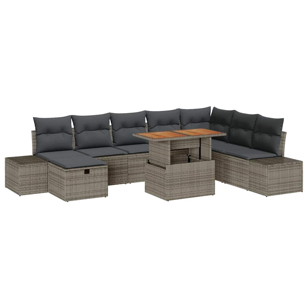 Garden Sofa Set with Storage 9 pcs Grey Poly rattan