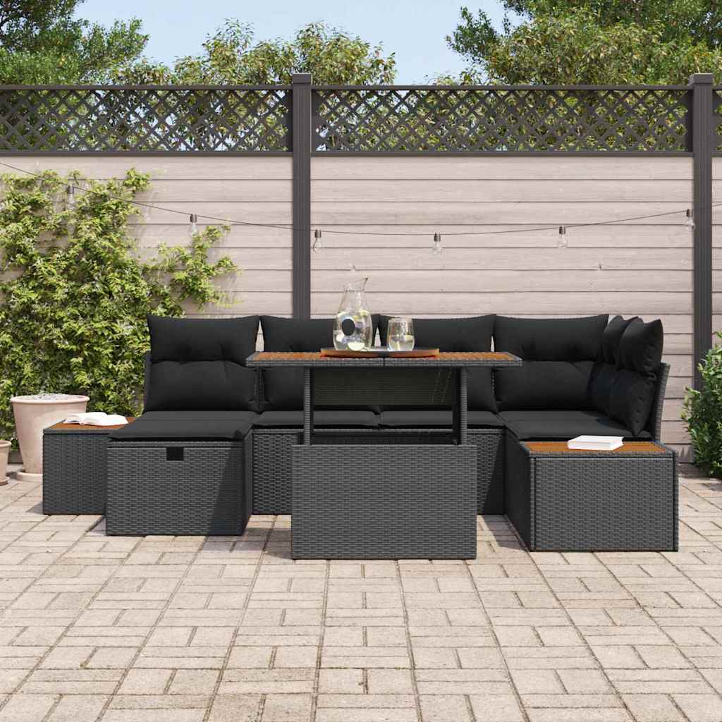 Garden Sofa Set Height-Adjustable 7 pcs Black Poly Rattan