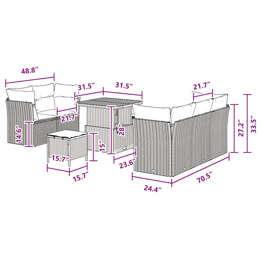 Garden Sofa Set Height-Adjustable 8 pcs Black Poly Rattan