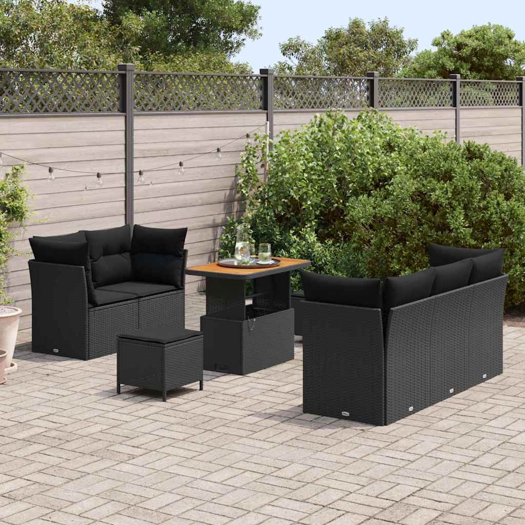 Garden Sofa Set with Cushion 8 pcs Black Poly Rattan