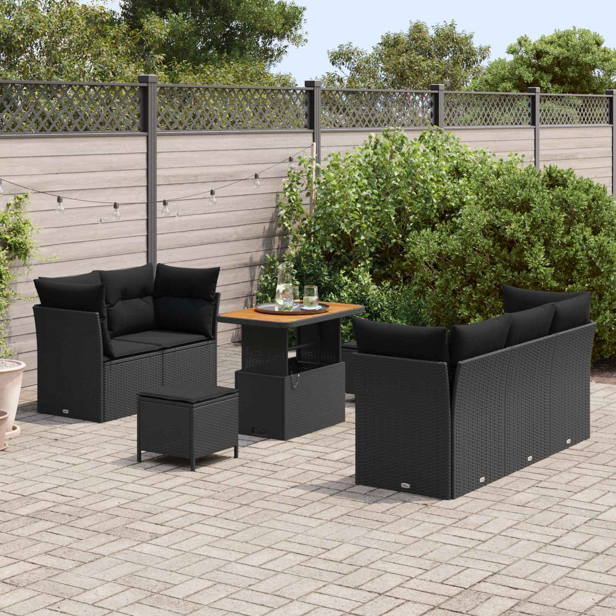 Garden Sofa Set with Cushion 8 pcs Black Poly Rattan
