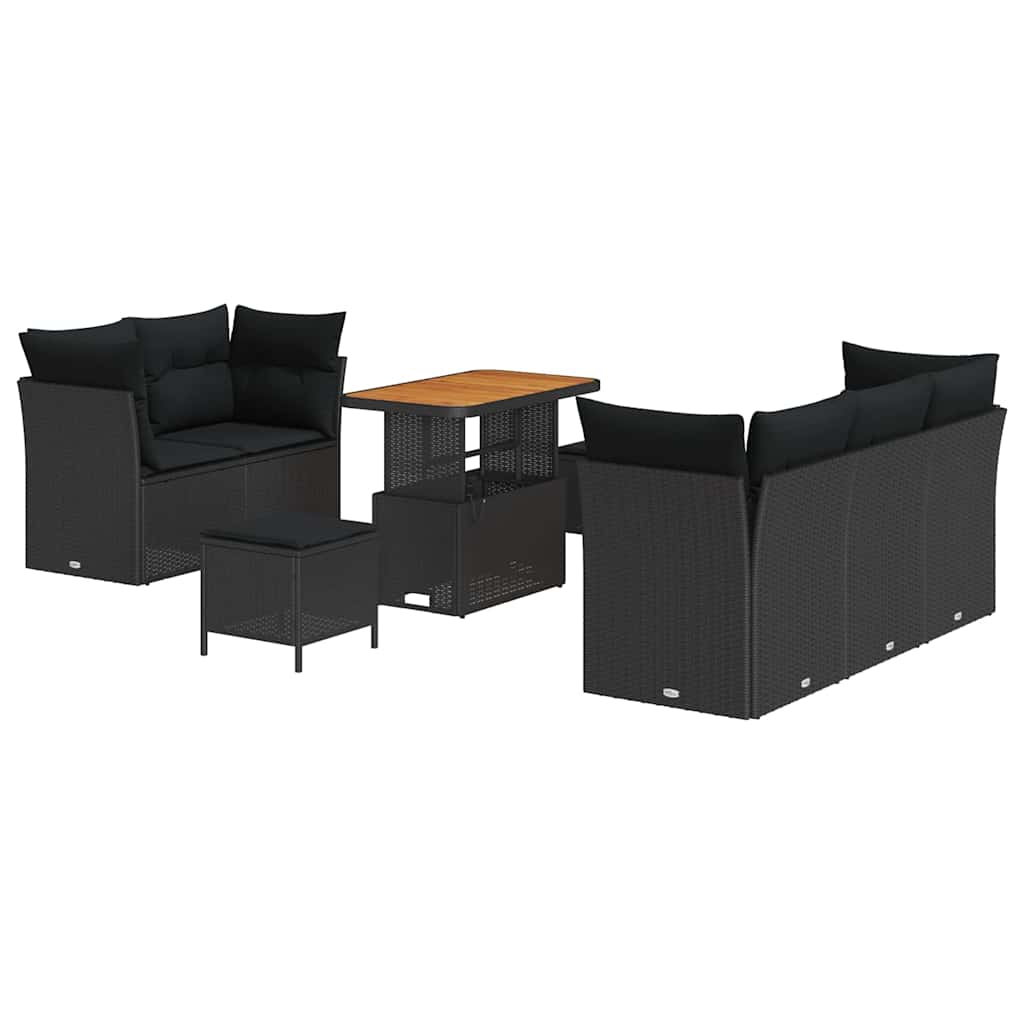 Garden Sofa Set Height-Adjustable 8 pcs Black Poly Rattan
