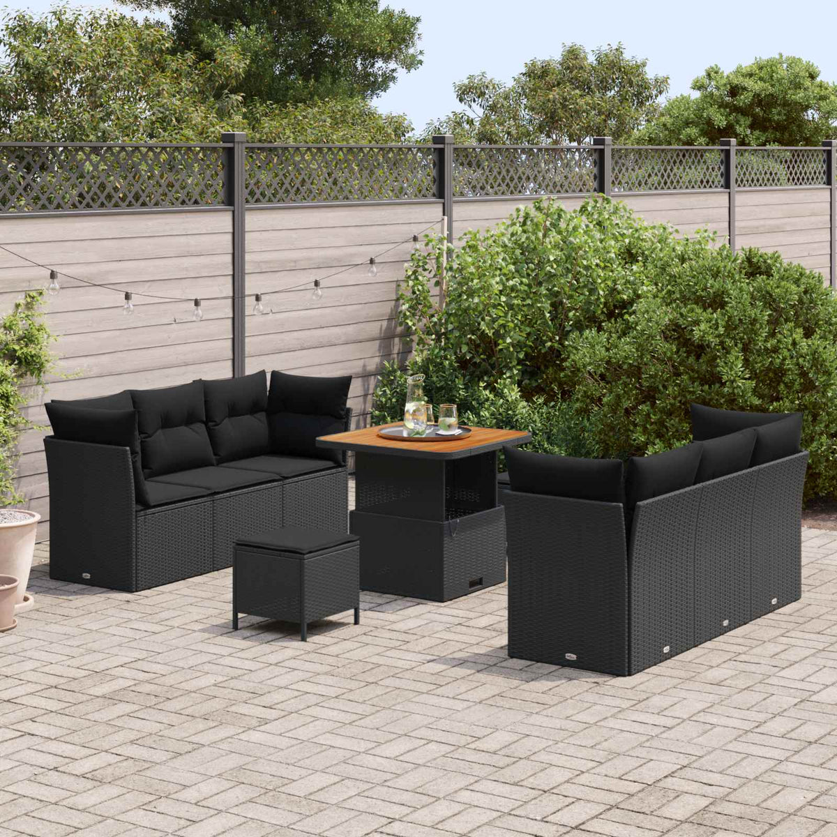 Garden Sofa Set Height-Adjustable 9 pcs Black Poly Rattan