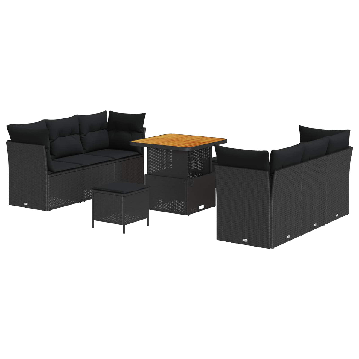 Garden Sofa Set Height-Adjustable 9 pcs Black Poly Rattan