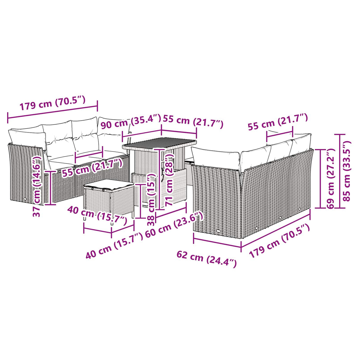Garden Sofa Set with Cushion 9 pcs Black Poly Rattan