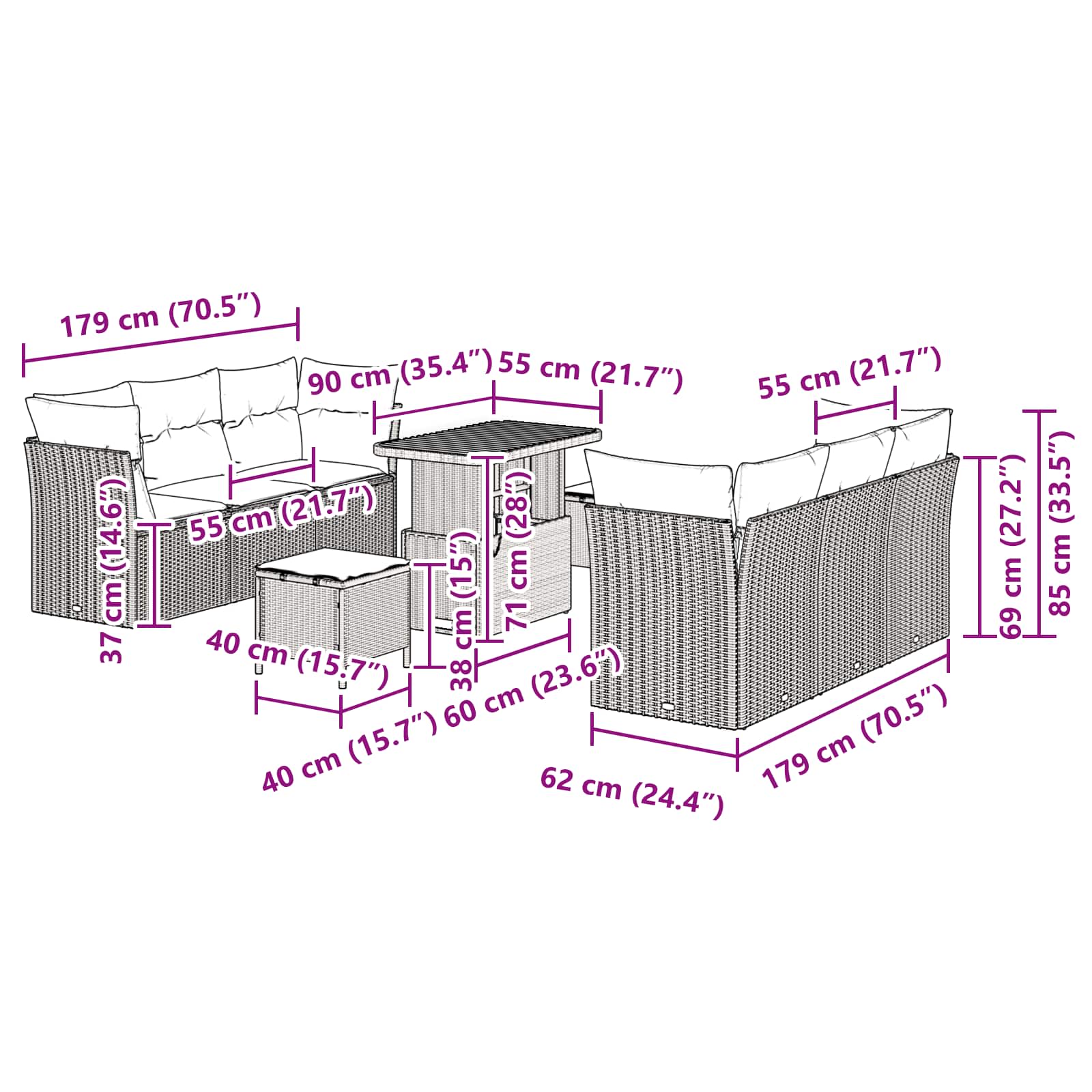 Garden Sofa Set with Cushion 9 pcs Black Poly Rattan