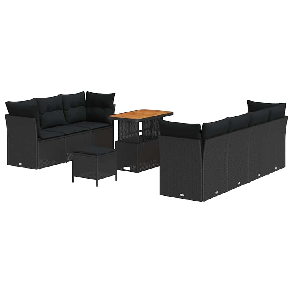 Garden Sofa Set Height-Adjustable 10 pcs Black Poly Rattan
