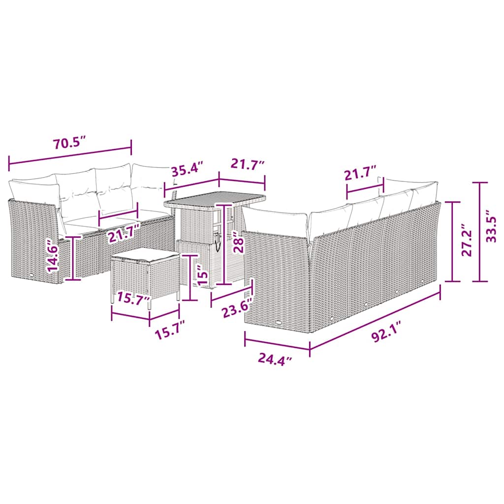 Garden Sofa Set Height-Adjustable 10 pcs Black Poly Rattan