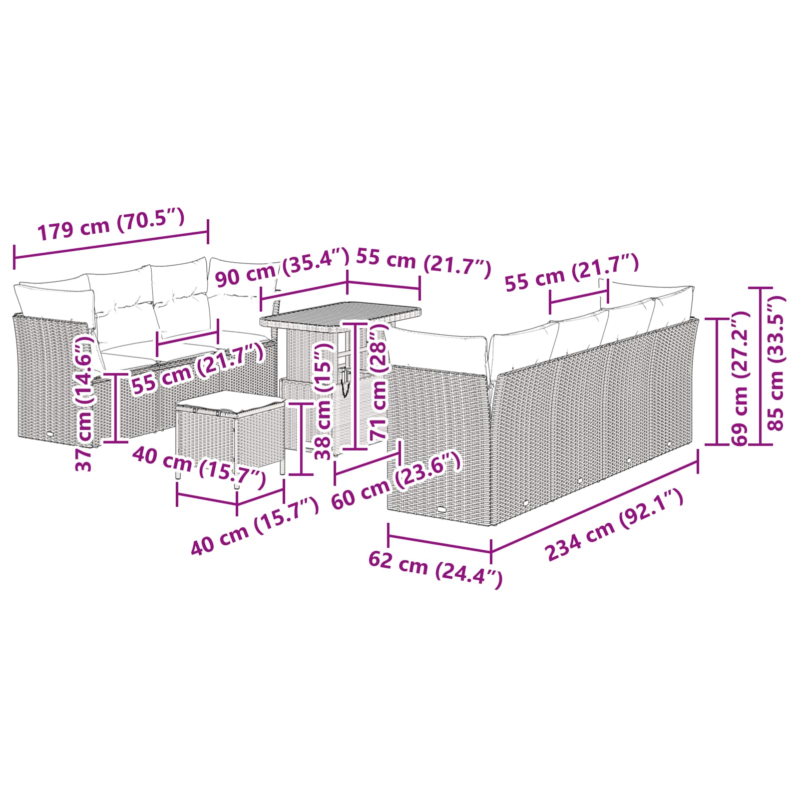 Garden Sofa Set with Cushion 10 pcs Black Poly Rattan