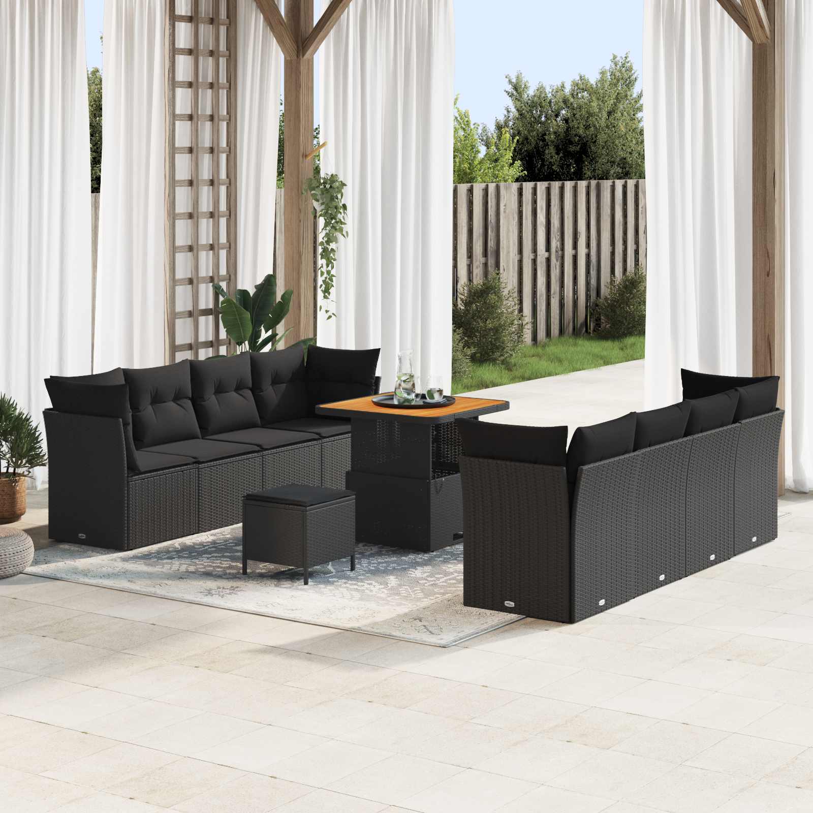 Garden Sofa Set Height-Adjustable 11 pcs Black Poly Rattan