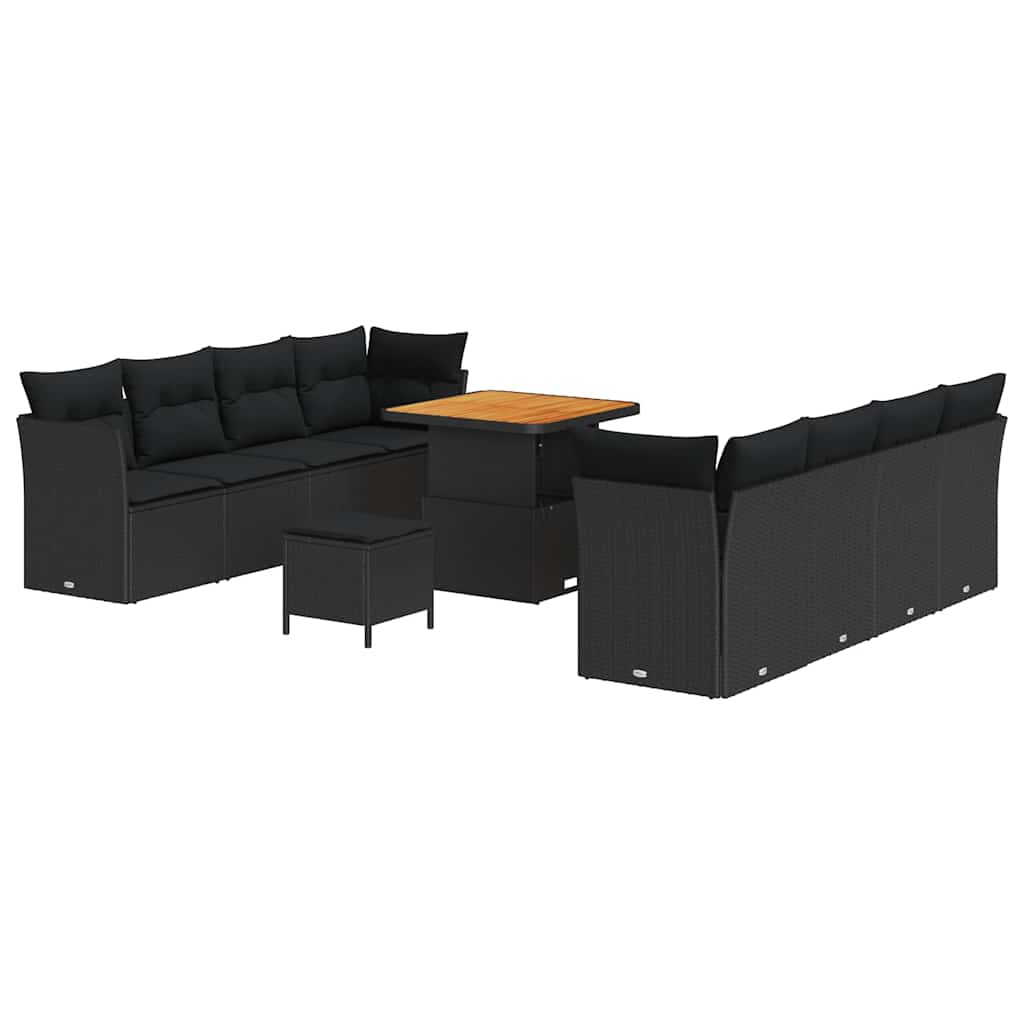 Garden Sofa Set Height-Adjustable 11 pcs Black Poly Rattan