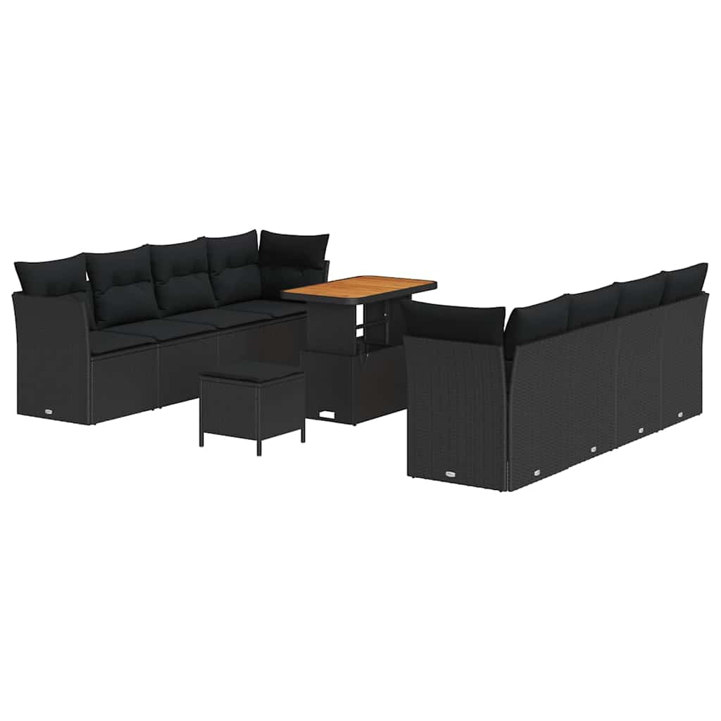 Garden Sofa Set Height-Adjustable 11 pcs Black Poly Rattan