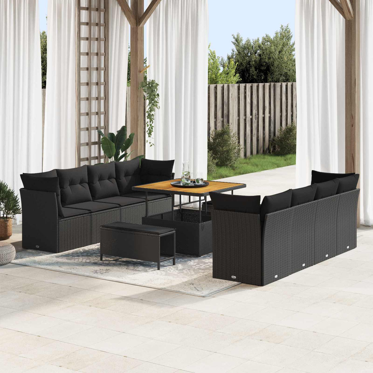 Garden Sofa Set Height-Adjustable 11 pcs Black Poly Rattan