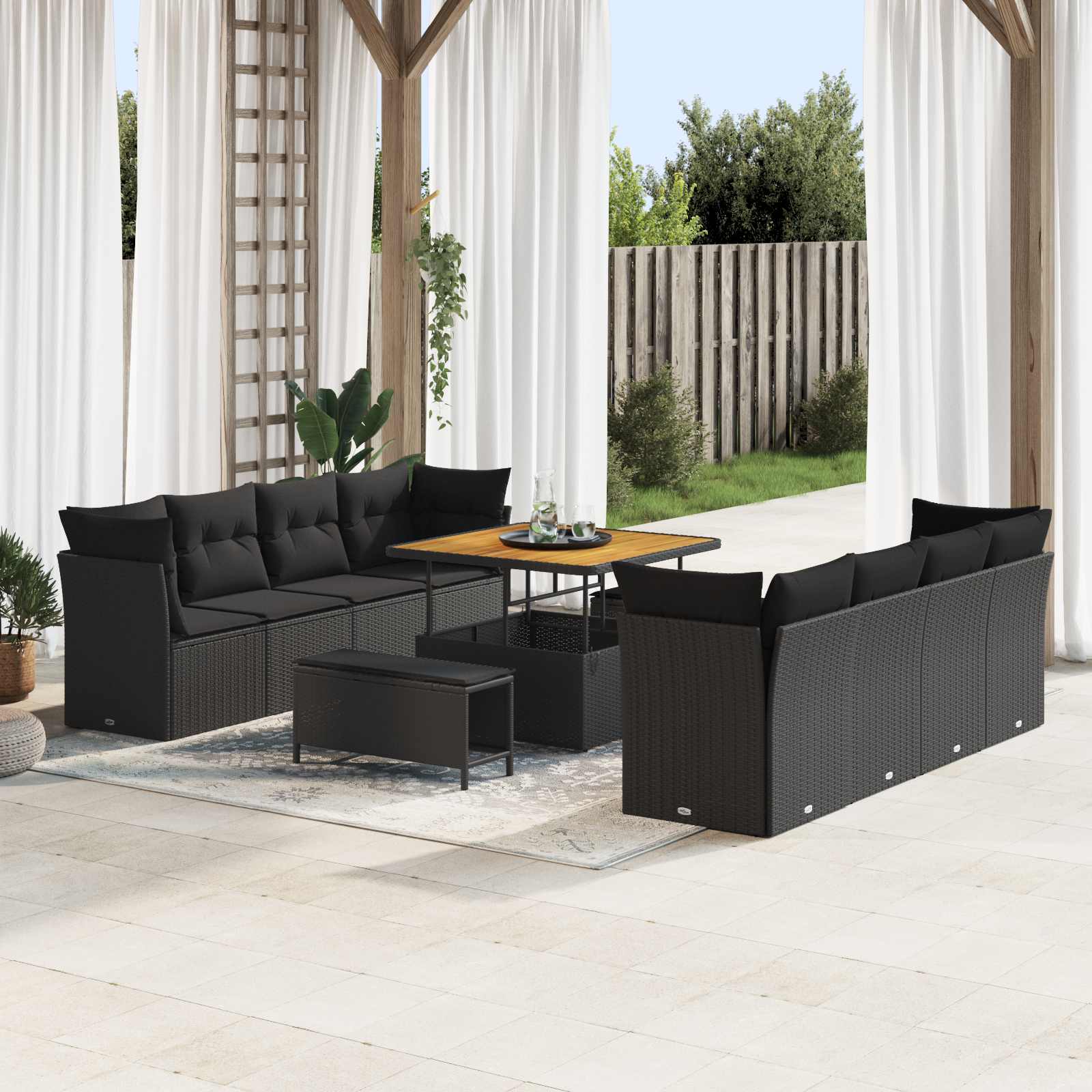 Garden Sofa Set Height-Adjustable 11 pcs Black Poly Rattan