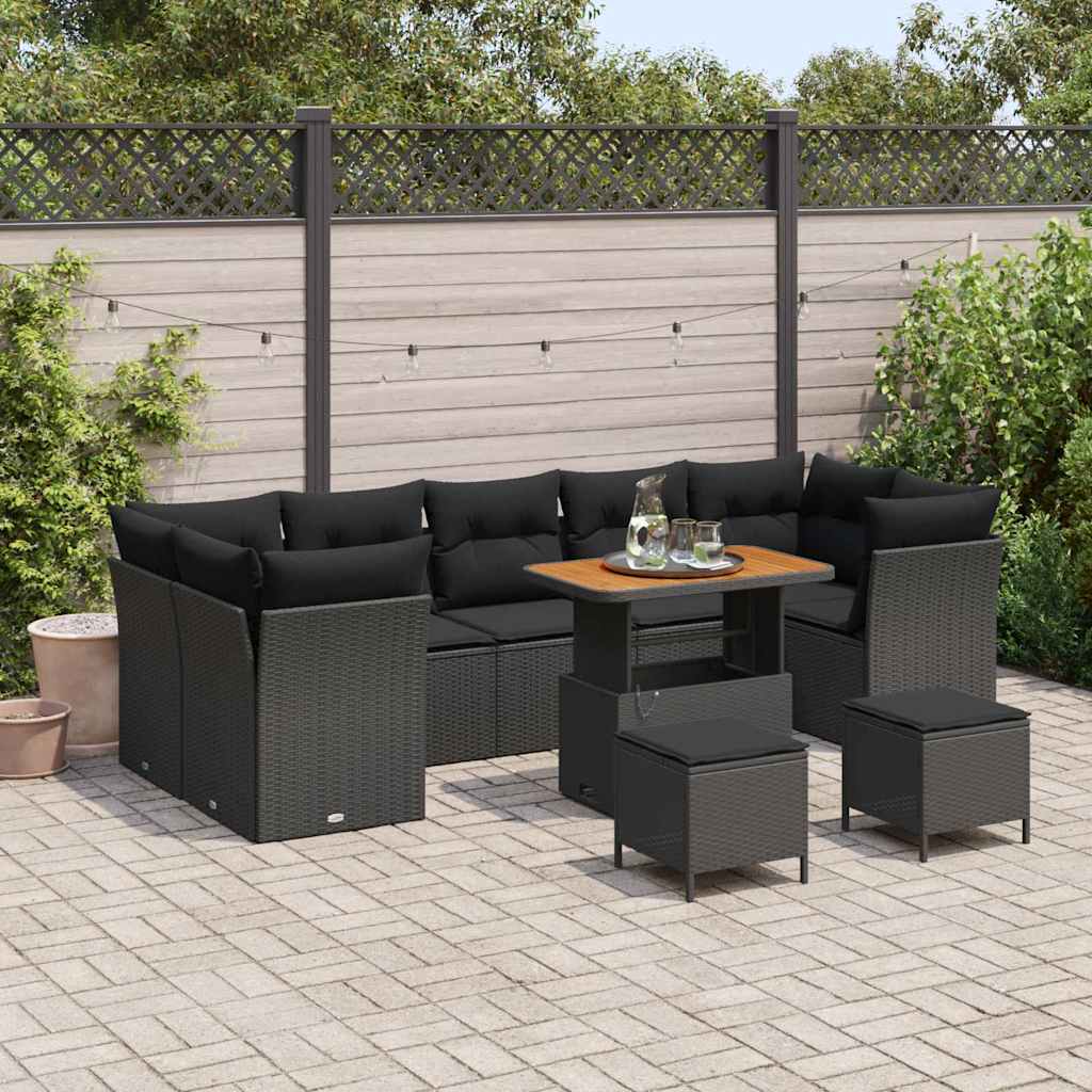 Garden Sofa Set Height-Adjustable 10 pcs Black Poly Rattan